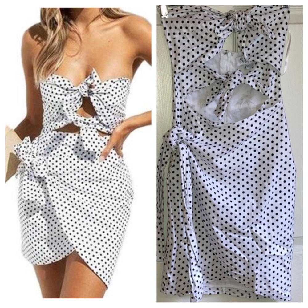 Sabo Polka Dot Sleeveless Strapless Tie Front Mini Dress Sz XSmall